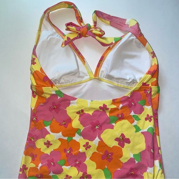 Lilly Pulitzer One Piece Swimsuit Pink Yellow Floral Halter Top Size Small - Picture 4 of 7